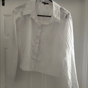 Velvet Heart White Cropped Button Down Shirt with Embellished Collar